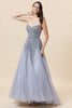 Load image into Gallery viewer, Sparkly Grey Beaded Tulle Sweetheart Long Prom Dress