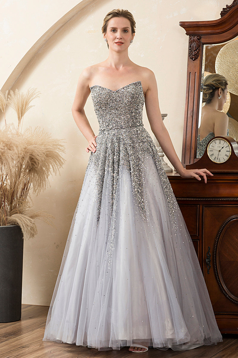 Load image into Gallery viewer, Grey Beading Sparkly Mother of Bride Dress