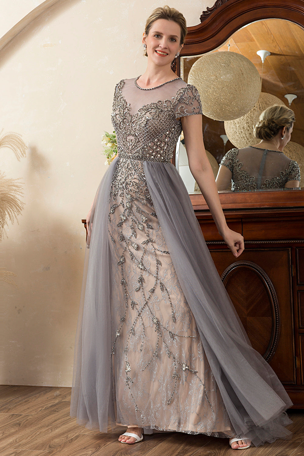 ZAPAKA Women Beaded Glitter Mother of Bride Dress Grey A Line Tulle Evening Wear ZAPAKA UK ZAPAKA Women Beaded Glitter Mother of Bride Dress Grey A Line Tulle Evening Wear ZAPAKA UK