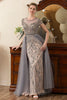 Load image into Gallery viewer, Grey A Line Tulle Beaded Glitter Mother of Bride Dress