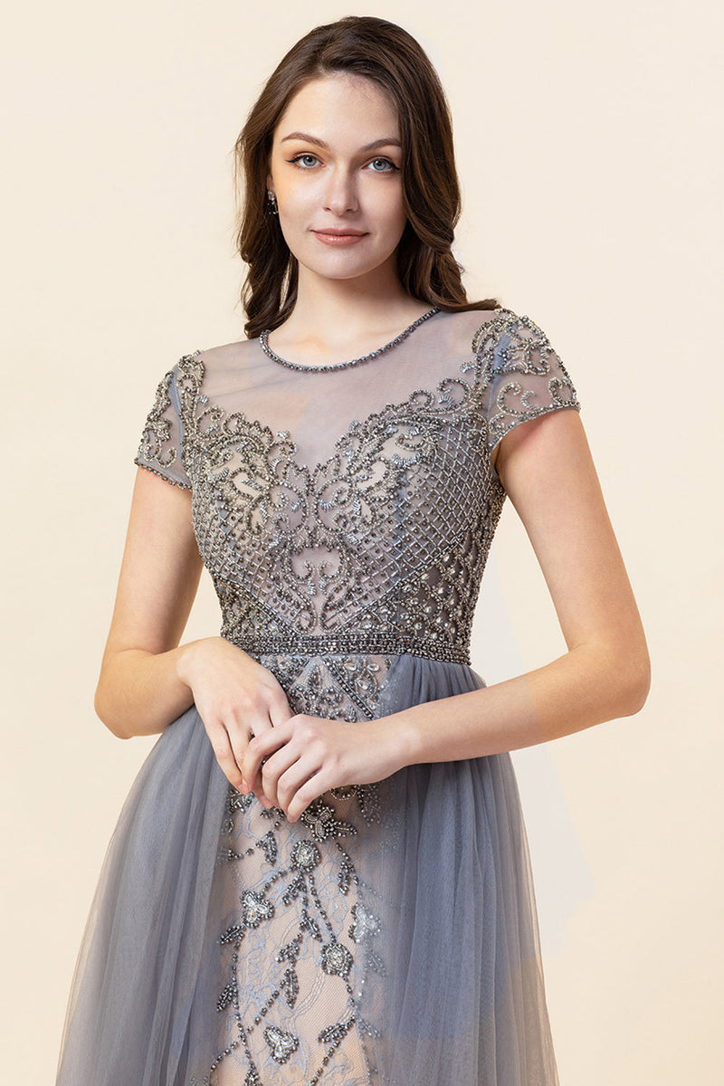Load image into Gallery viewer, Sparkly Dark Grey Beaded Long Prom Dress