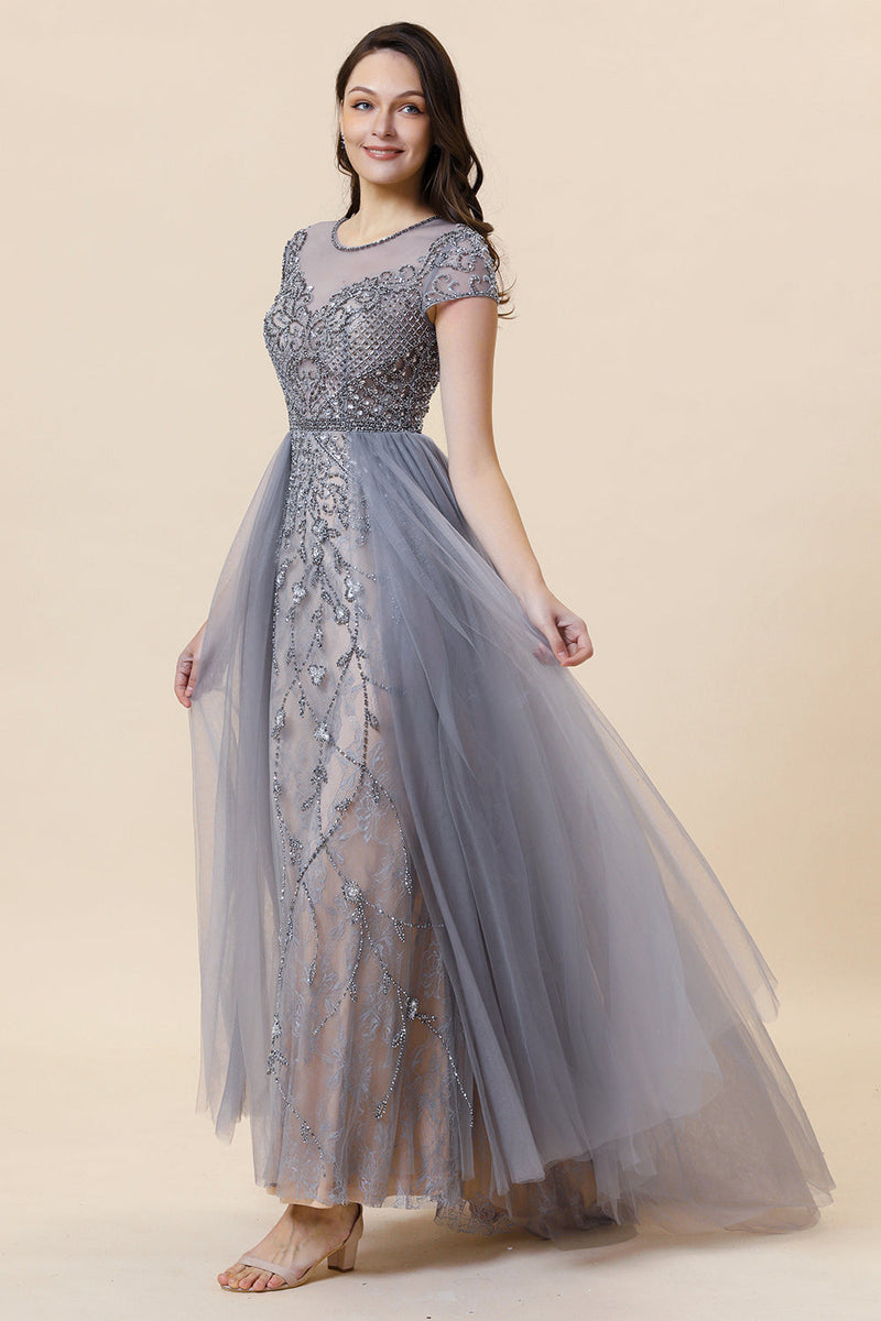 Load image into Gallery viewer, Sparkly Dark Grey Beaded Long Prom Dress