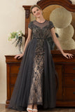 Grey A Line Tulle Beaded Glitter Mother of Bride Dress