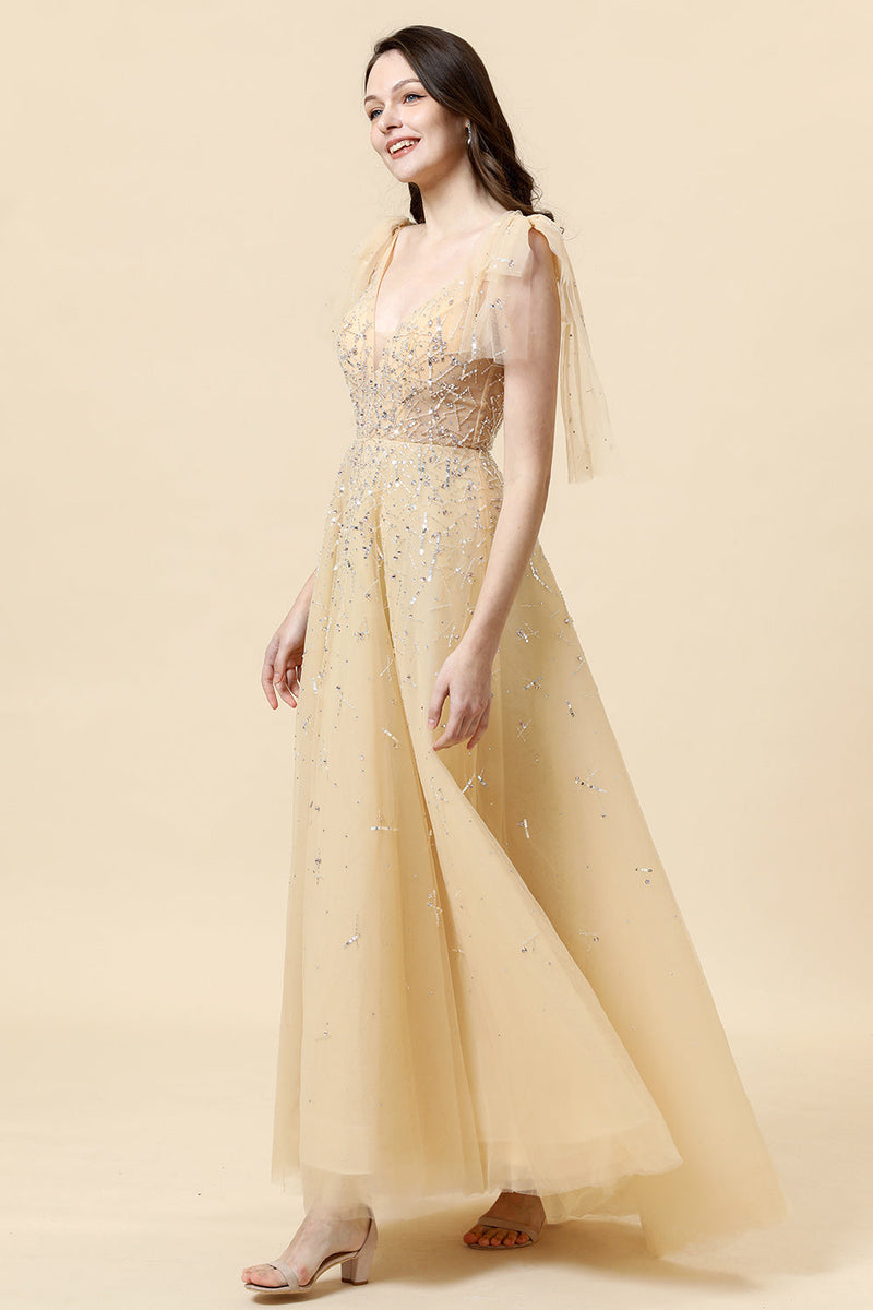 Load image into Gallery viewer, Sparkly Yellow Beaded A-Line Formal Dress