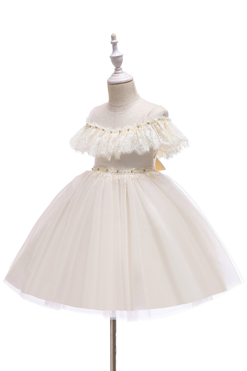 Load image into Gallery viewer, Pink Illusion Round Neck Flower Girl Dress with Lace