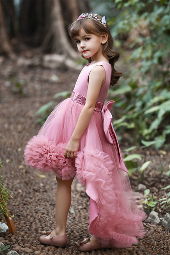 Blush High Low Flower Girl Dress with Flowers