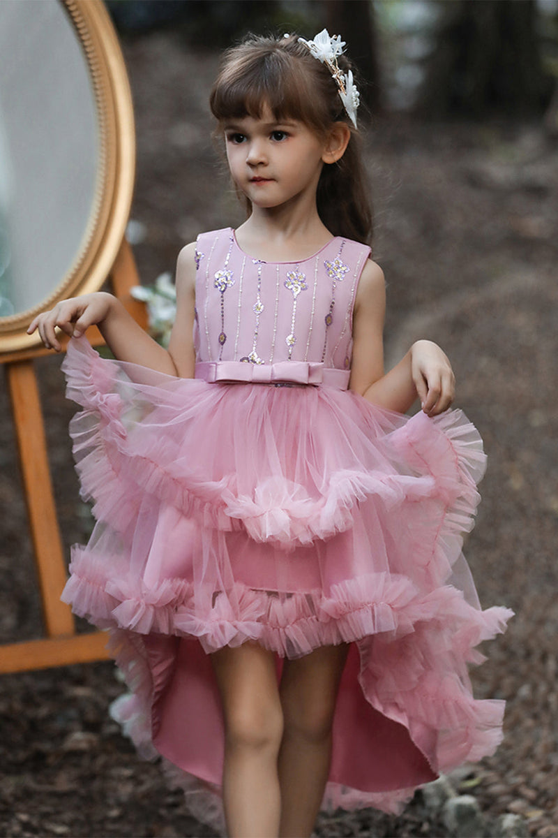 Load image into Gallery viewer, Blush High Low Tiered Flower Girl Dress