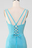 Load image into Gallery viewer, Sparkly Turquoise Mermaid Spaghetti Straps Long Prom Dress With Beading