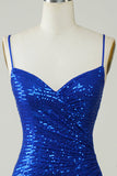 Sparkly Bodycon Spaghetti Straps Royal Blue Sequins Short Party Dress