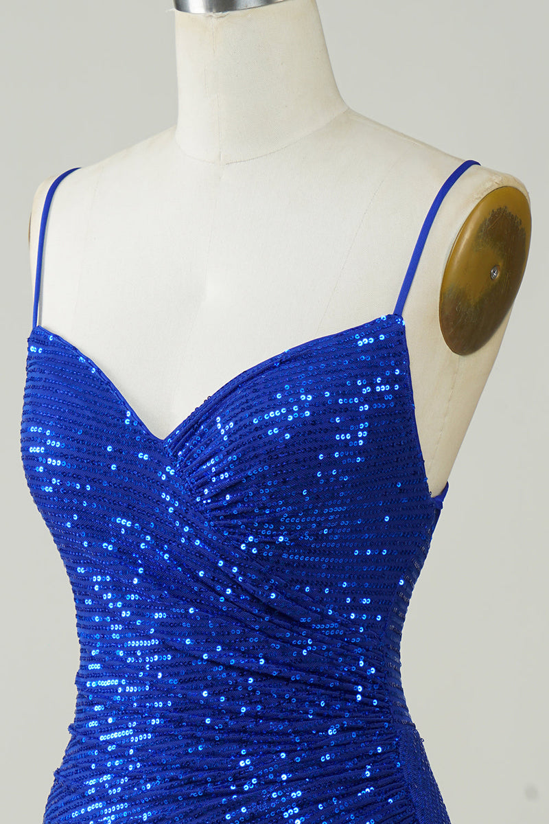 Load image into Gallery viewer, Sparkly Bodycon Spaghetti Straps Royal Blue Sequins Short Party Dress