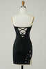 Load image into Gallery viewer, Stylish Sheath Strapless Black Short Homecoming Dress with Tassel