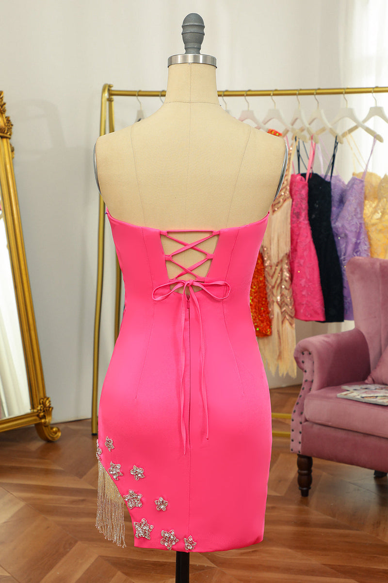 Load image into Gallery viewer, Pink Tight Homecoming Dress with Star and Fringes