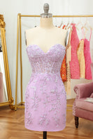 Load image into Gallery viewer, Tight Sweetheart Purple Short Homecoming Dress with Appliques