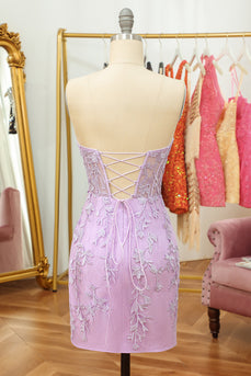 Tight Sweetheart Purple Short Homecoming Dress with Appliques