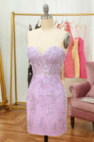 Load image into Gallery viewer, Tight Sweetheart Purple Short Homecoming Dress with Appliques