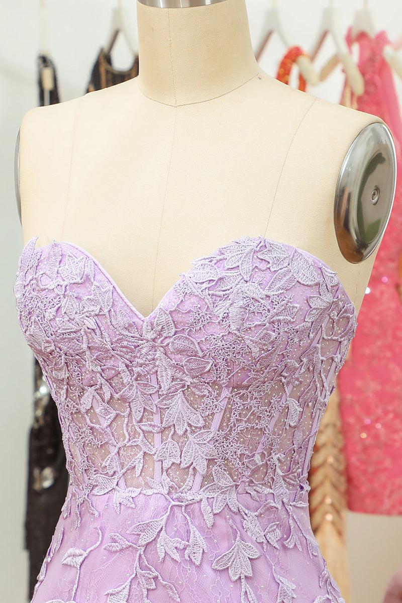 Load image into Gallery viewer, Tight Sweetheart Purple Short Homecoming Dress with Appliques
