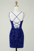 Load image into Gallery viewer, Sheath Royal Blue Sequins Short Homecoming Dress with Criss Cross Back