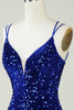 Load image into Gallery viewer, Sheath Royal Blue Sequins Short Homecoming Dress with Criss Cross Back