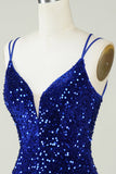 Sheath Royal Blue Sequins Short Homecoming Dress with Criss Cross Back