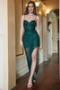 Load image into Gallery viewer, Sheath Spaghetti Straps Dark Green Sequins Prom Dress with Split Front