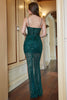 Load image into Gallery viewer, Sheath Spaghetti Straps Dark Green Sequins Prom Dress with Split Front