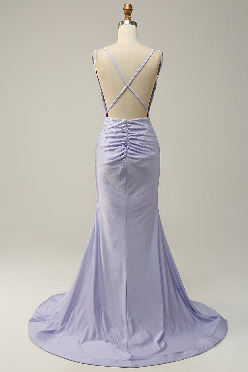 Load image into Gallery viewer, Lavender Mermaid Beading Sparkly Prom Dress