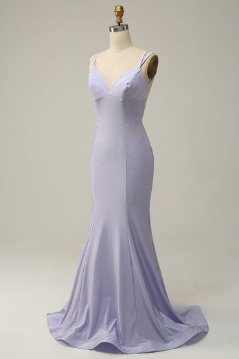 Lavender Mermaid Beading Sparkly Prom Dress