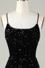 Load image into Gallery viewer, Black Spaghetti Straps Sequin Homecoming Dress With Criss Cross Back