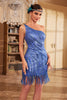 Load image into Gallery viewer, Sparkly One Shoulder Golden Sequins 1920s Dress with Fringes