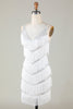 Load image into Gallery viewer, White Bodycon V-Neck Cross Back Tassel Cocktail Dress