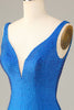 Load image into Gallery viewer, Sheath Deep V Neck Blue Short Homecoming Dress with Beading