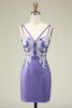 Load image into Gallery viewer, Sheath Spaghetti Straps Purple Sequins Short Graduation Dress