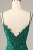 Load image into Gallery viewer, Sheath Spaghetti Straps Dark Green Short Homecoming Dress with Appliques