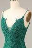 Load image into Gallery viewer, Sheath Spaghetti Straps Dark Green Short Homecoming Dress with Appliques