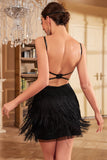 Sparkly Spaghetti Straps Black Sequins Great Gatsby Dress with Butterfly