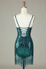 Load image into Gallery viewer, Sparkly Bodycon Spaghetti Straps Blue Sequins Short Homecoming Dress with Tassel