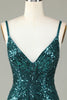 Load image into Gallery viewer, Sparkly Bodycon Spaghetti Straps Blue Sequins Short Graduation Dress with Tassel