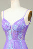 Load image into Gallery viewer, Stylish Lilac Sequins Corset Party Dress with Criss Cross Back