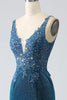 Load image into Gallery viewer, Glitter Dark Blue Mermaid Prom Dress with Beading
