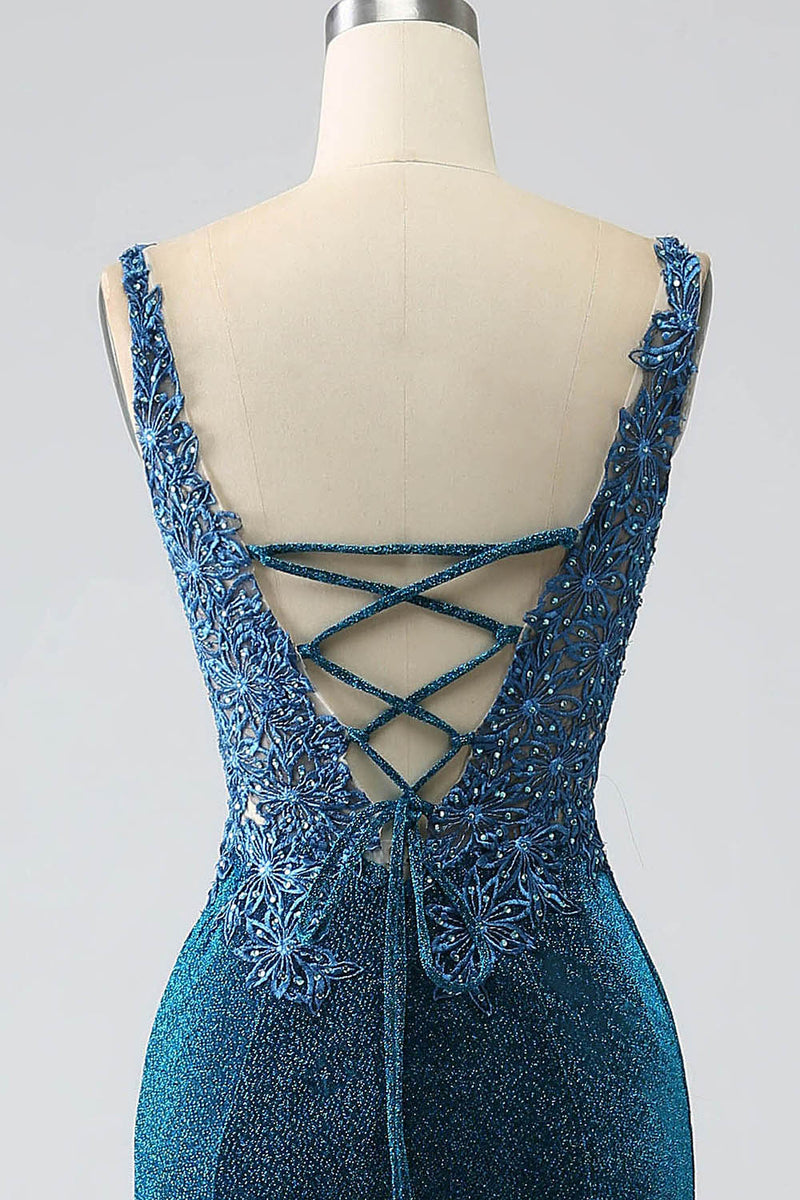 Load image into Gallery viewer, Glitter Dark Blue Mermaid Prom Dress with Beading