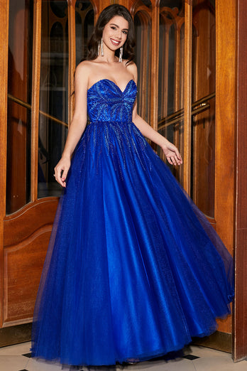 A-Line Sweetheart Royal Blue Prom Dress with Beading