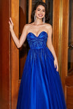 A-Line Sweetheart Royal Blue Prom Dress with Beading