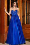 A-Line Sweetheart Royal Blue Prom Dress with Beading