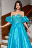 Load image into Gallery viewer, Blue A-Line Off The Shoulder Corset Beaded Prom Dress with Accessory