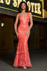 Load image into Gallery viewer, Charming Coral Mermaid Deep V Neck Sparkly Sequin Prom Dress with Accessory