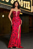 Load image into Gallery viewer, Stylish Mermaid Spaghetti Straps Dark Red Corset Prom Dress with Split Front