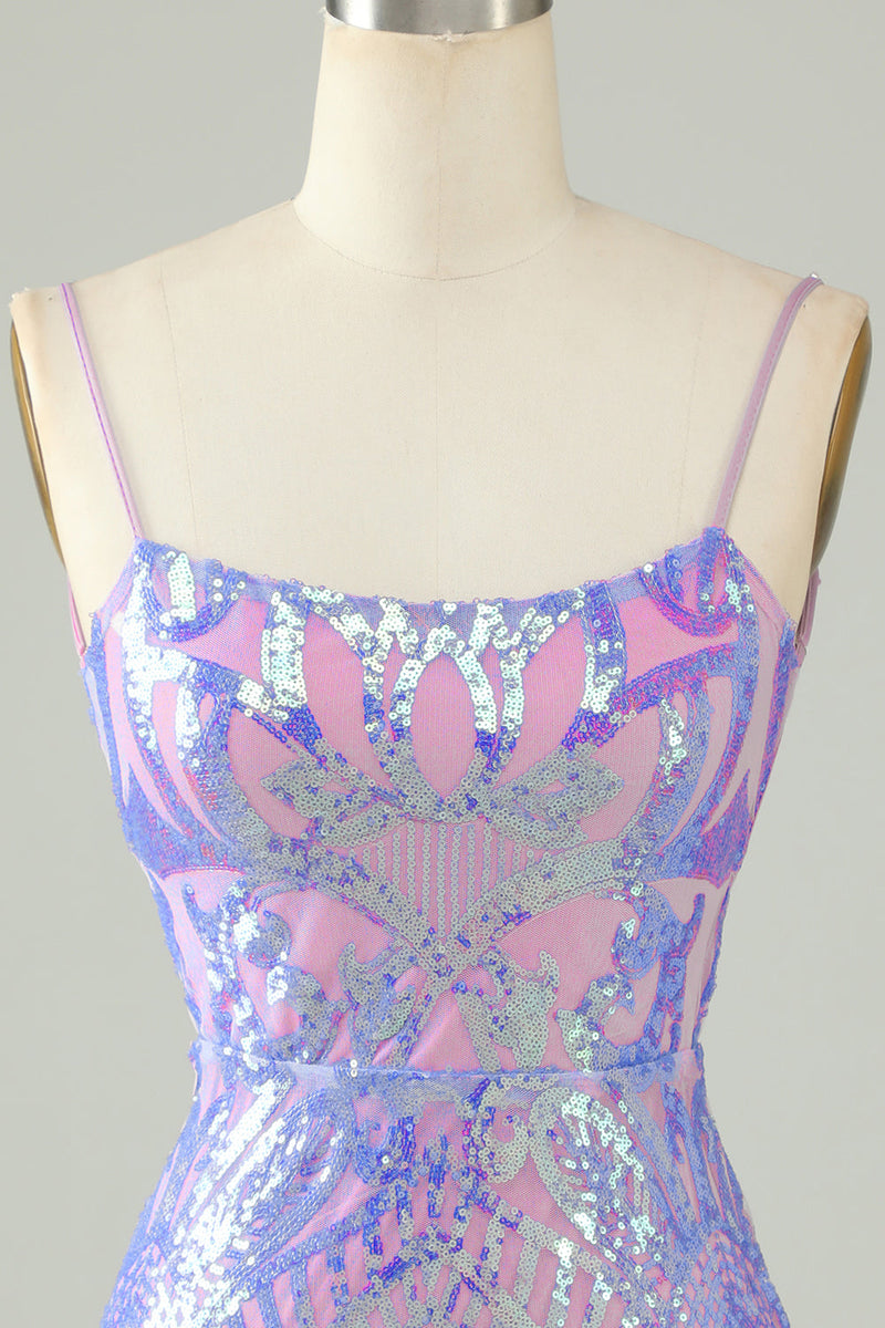 Load image into Gallery viewer, Sparkly Purple Sequin Backless Tight Short Homecoming Dress