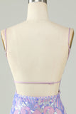 Sparkly Purple Sequin Backless Tight Short Graduation Dress