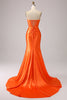 Load image into Gallery viewer, Orange Mermaid Sweetheart Corset Long Sparkly Prom Dress with Slit