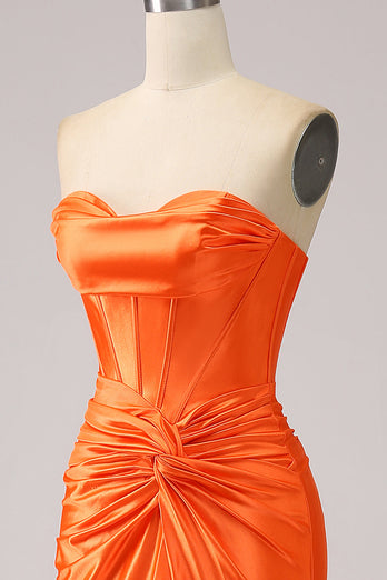 Orange Mermaid Sweetheart Corset Long Sparkly Prom Dress with Slit